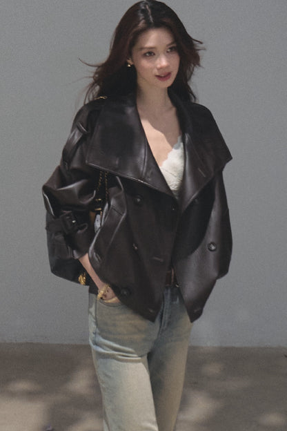 Knight-Style Oil-Waxed Leather Trench Jacket