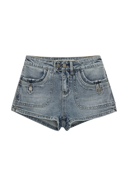 Shorts in denim a vita bassa con tasche grandi