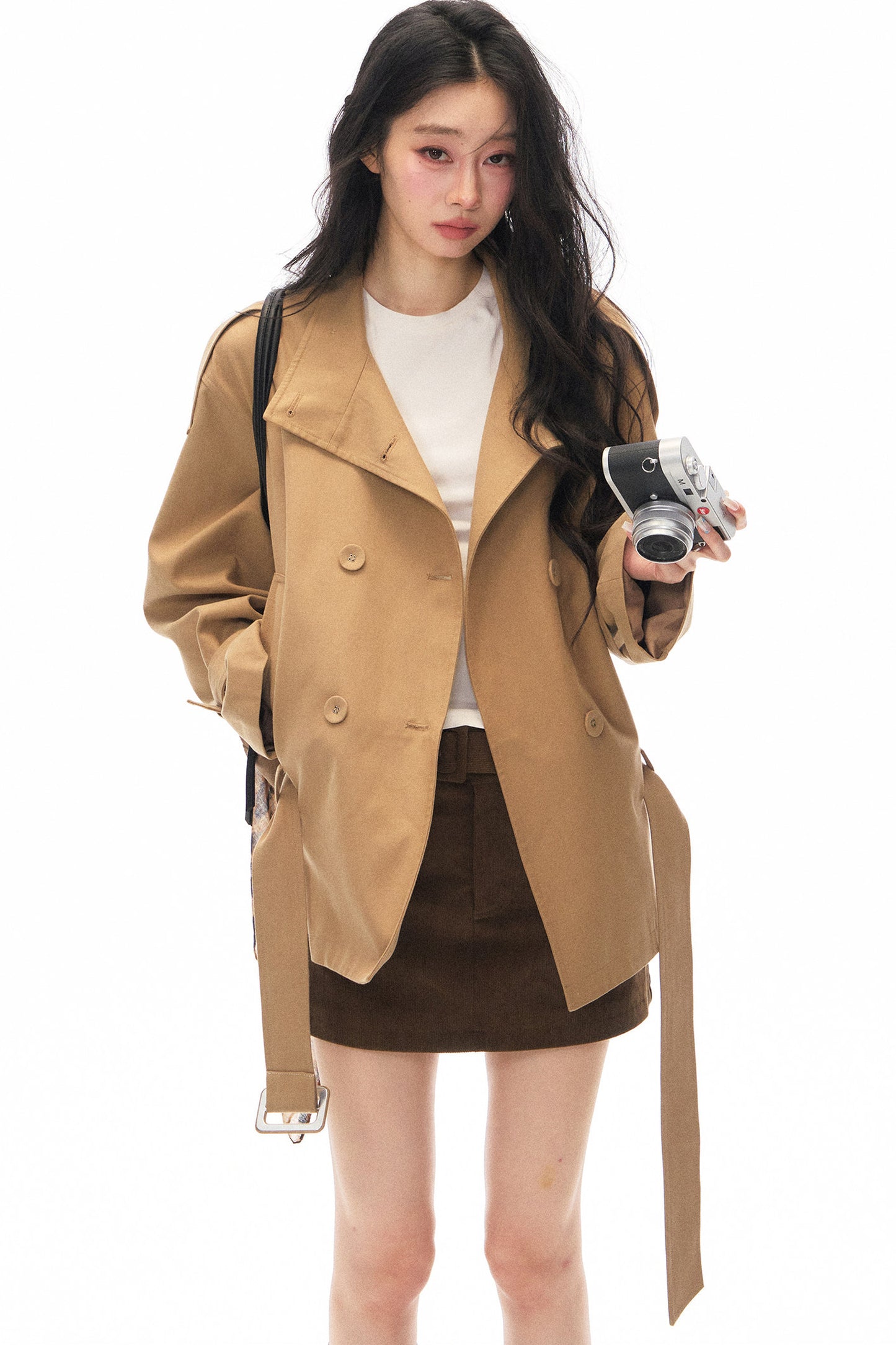 British Style Short Trench Coat and Skirt Set-Up
