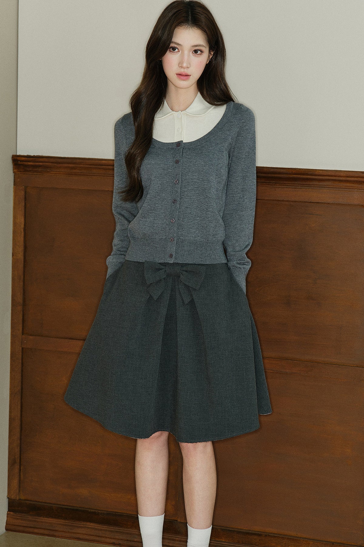 Mid-Waist Bow A-Line Frayed Skirt