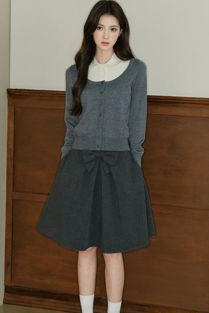 Mid-Waist Bow A-Line Frayed Skirt
