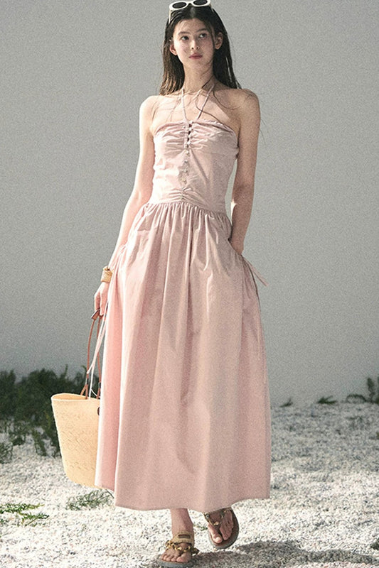 French Vibe Halter Dress