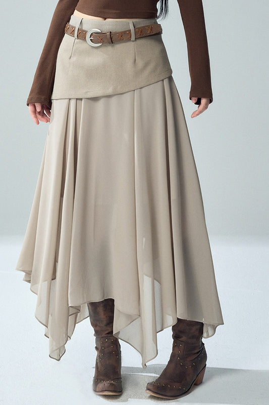 Khaki Irregular Tulle Skirt