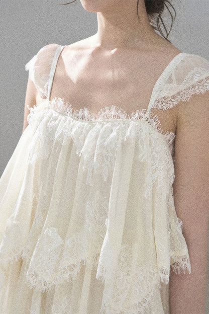 French Irregular Lace Mesh Top Set-Up