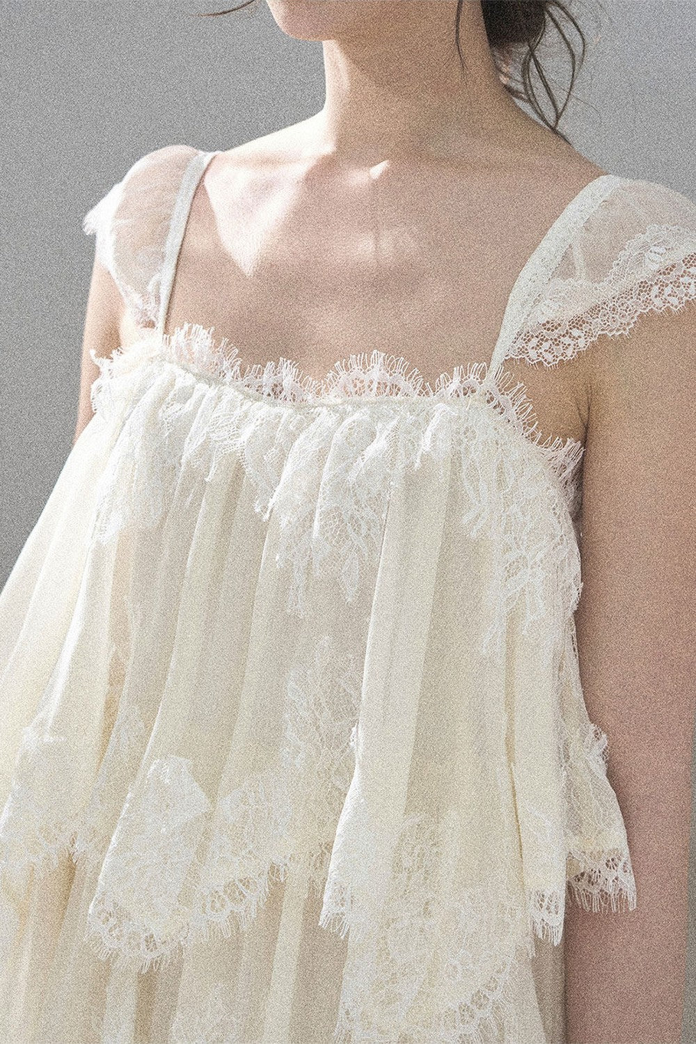 Asymmetric French Lace Mesh Top Set