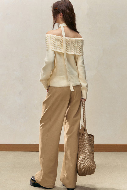 Off-Shoulder Knitted Sweater and Pants Set-Up