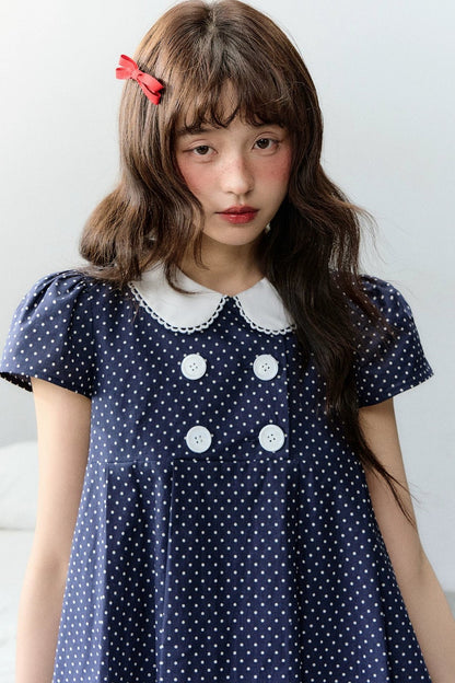 Navy Retro Polka Dot Dress