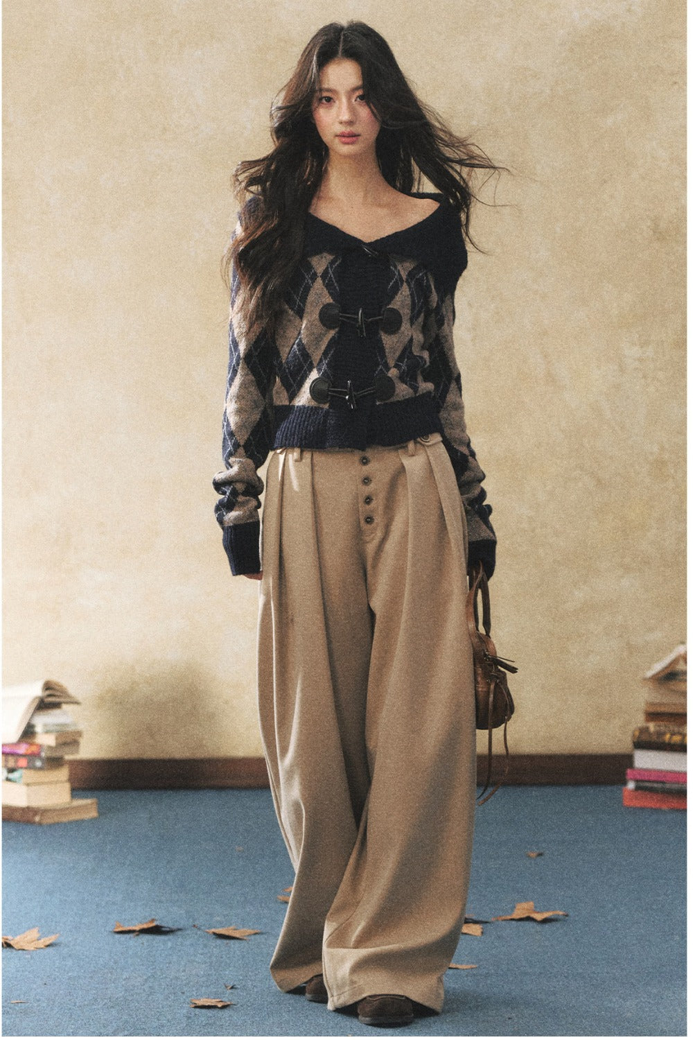 Khaki Wide-Leg Casual Pants
