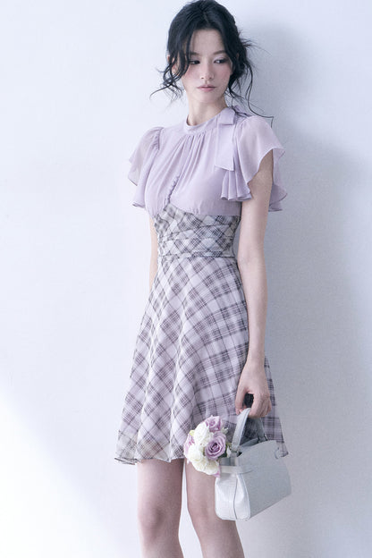 Lavender Plaid Flutter Dress