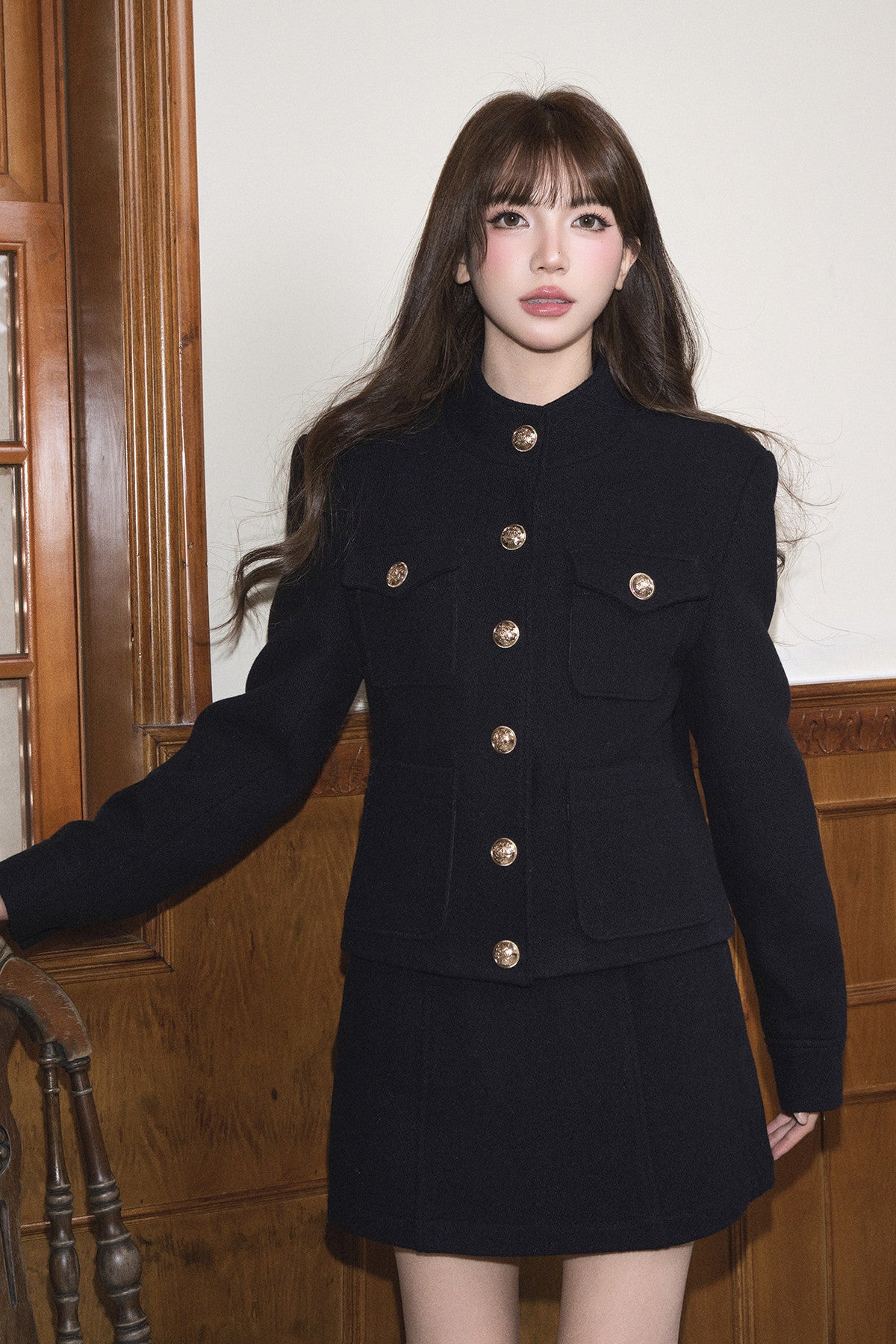 Woolen Tweed Jacket and Skirt Set-Up