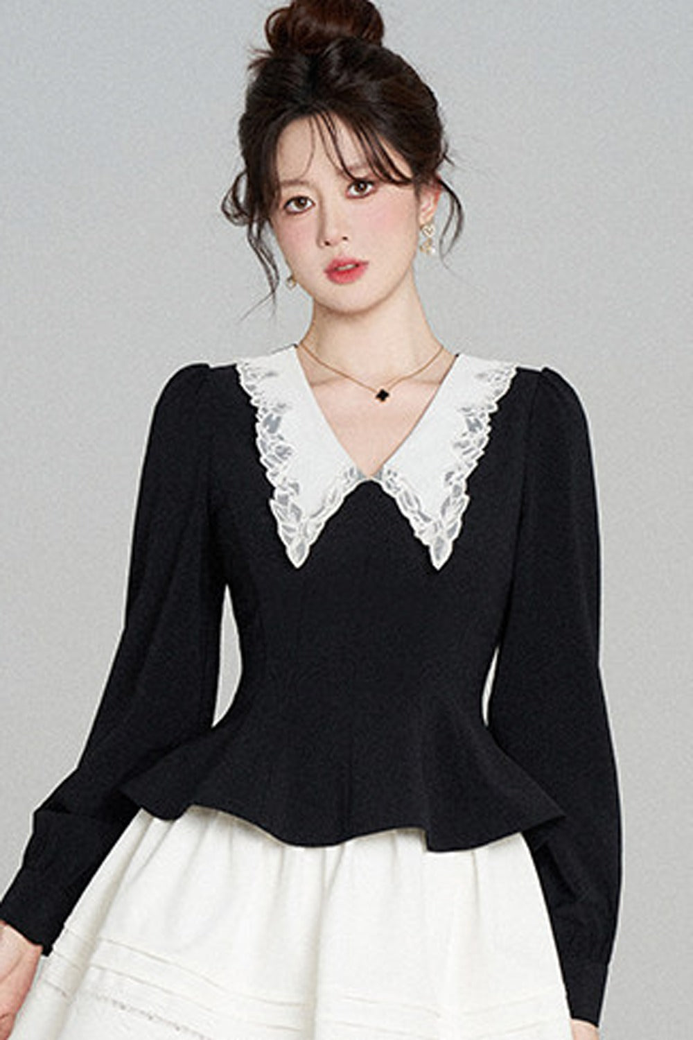 Peplum Waist Lace Collar Shirt
