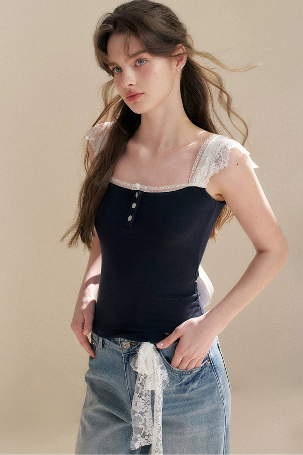 Lyocell Lace Trim Knit Top