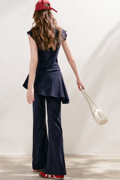 French Lace U-Neck Peplum Top and Flared Pants Set-Up