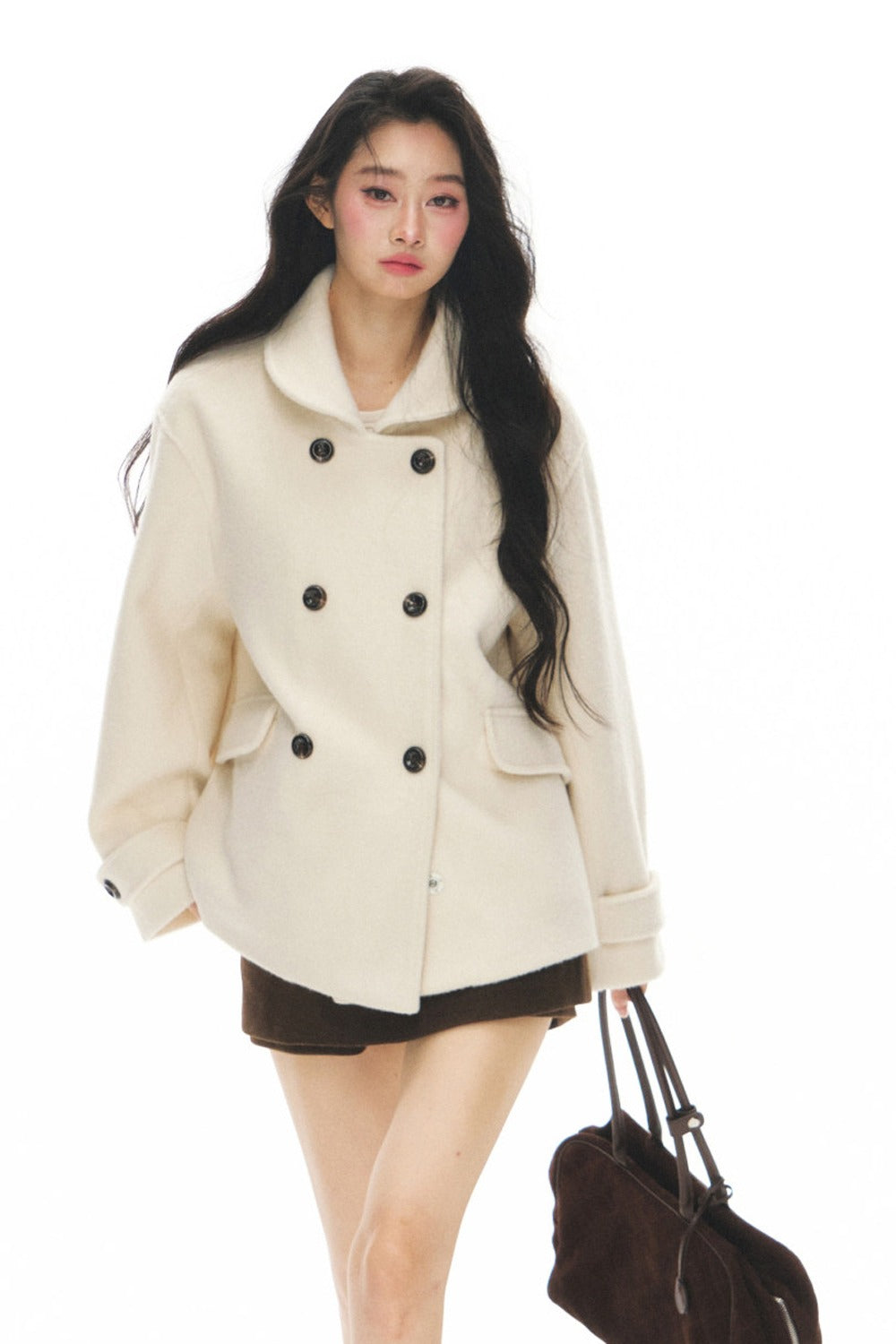 Black Wool Doll Collar Coat Set-Up