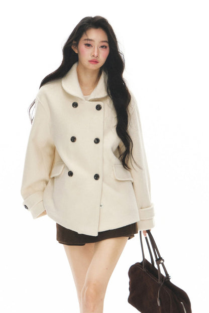 Black Wool Doll Collar Coat Set-Up