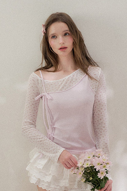 Layered-Look Floral Long Sleeve Blouse
