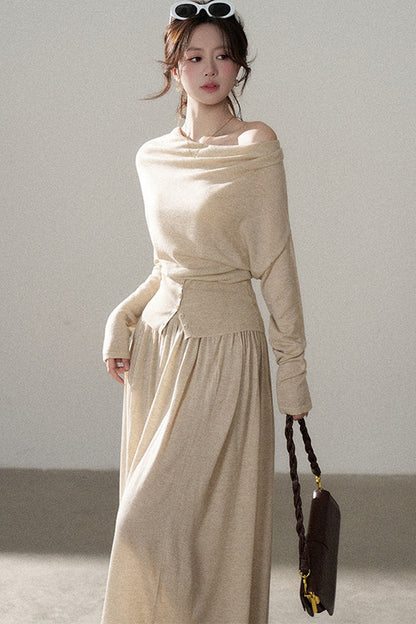 Long Sleeve Knit Top and Skirt Set