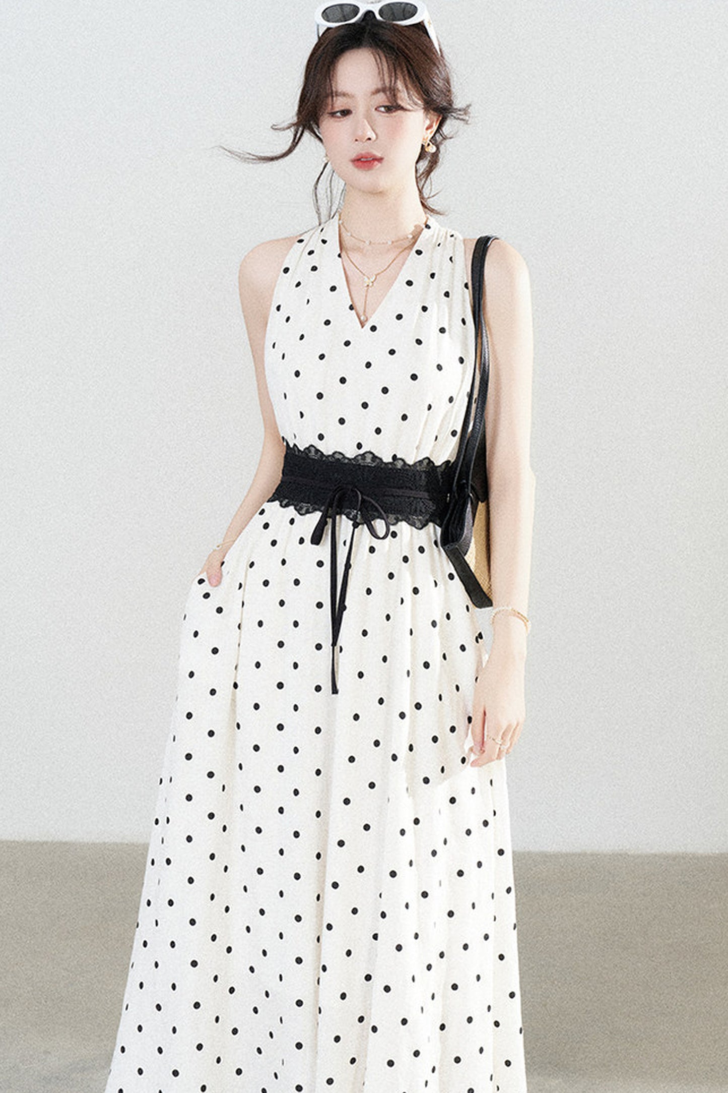 White Polka Dot Halter Dress