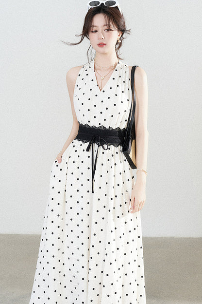 White Polka Dot Halter Dress