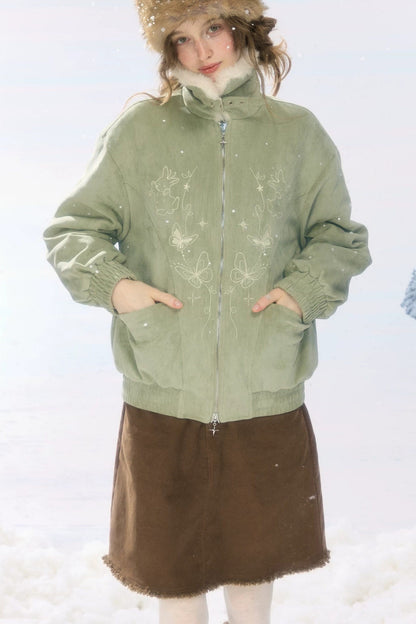 퍼 칼라 토끼 프린트 재킷