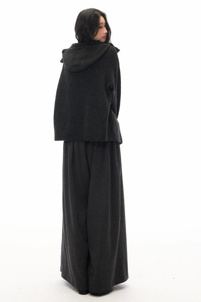Conjunto de cárdigan de punto con capucha y pantalones