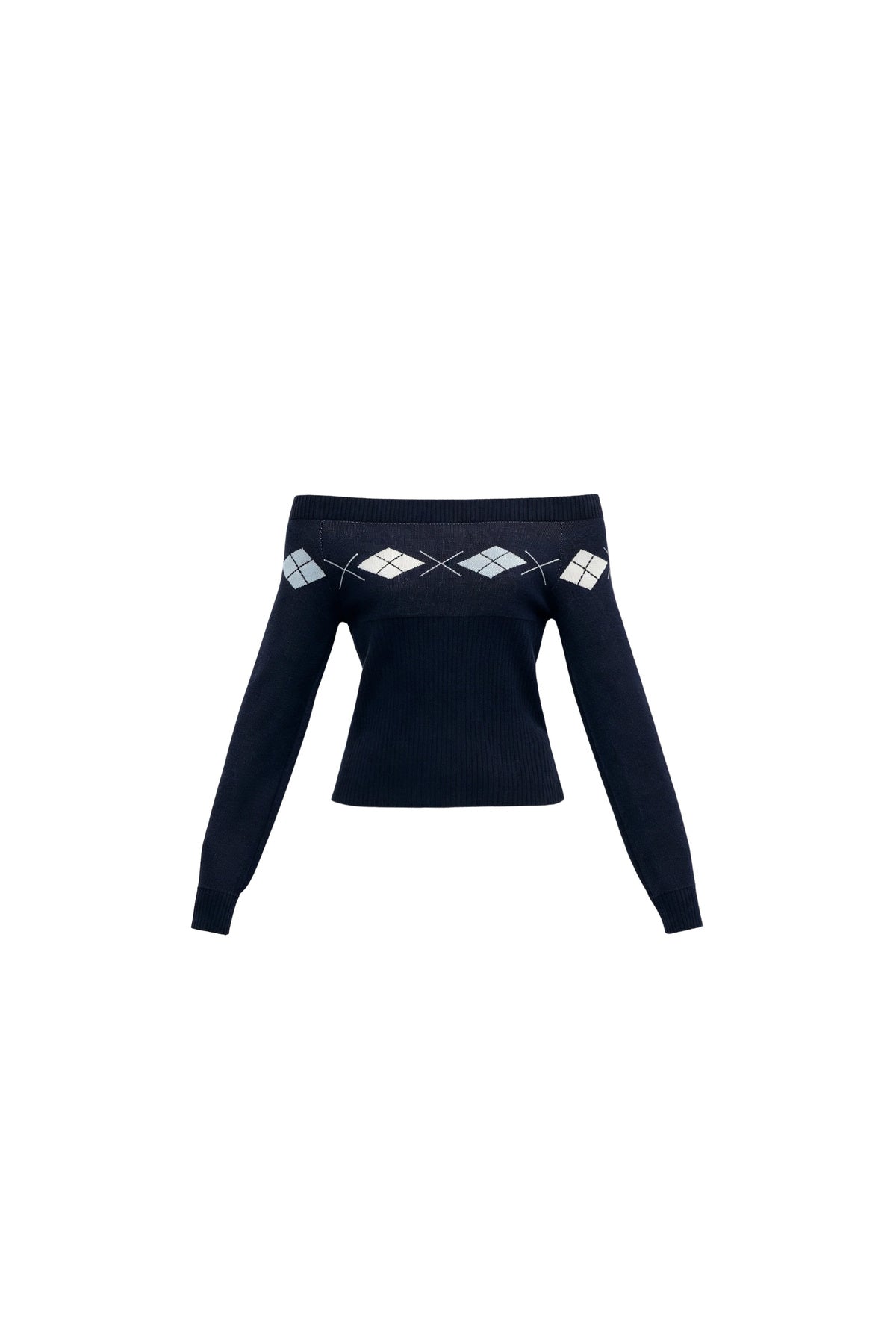 Argyle Off-Shoulder Knit Top