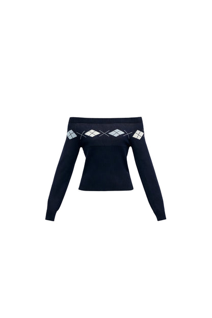 Argyle Off-Shoulder Knit Top