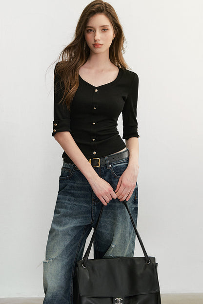 Elegant Knit V-Neck Top