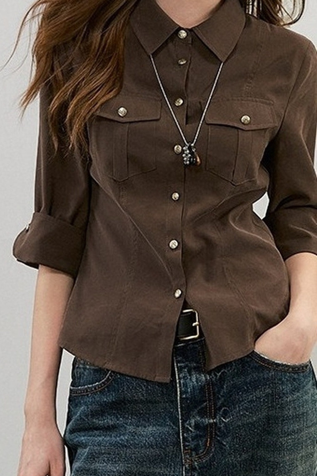 Three-Quarter Sleeve Pocket Work Shirt
