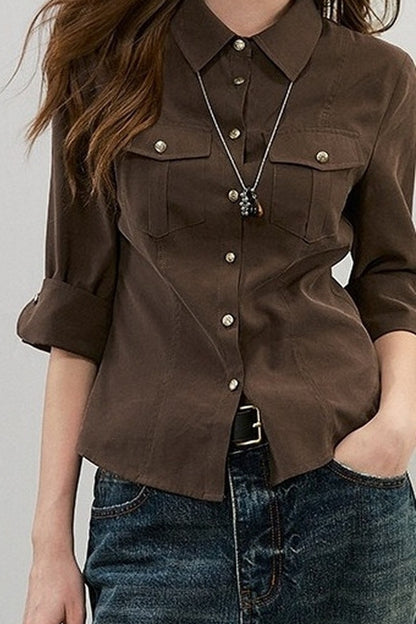 Three-Quarter Sleeve Pocket Work Shirt