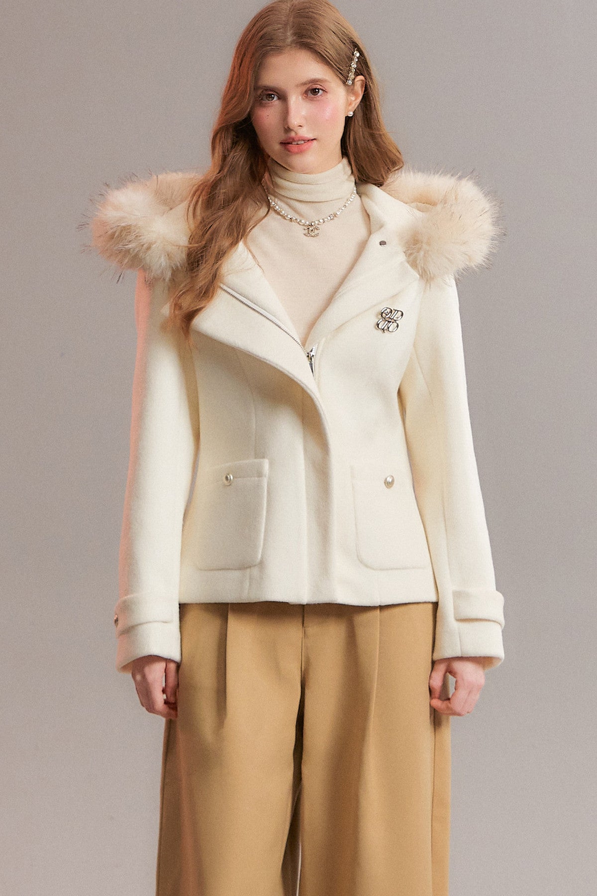 Detachable Fur Collar Hooded Jacket