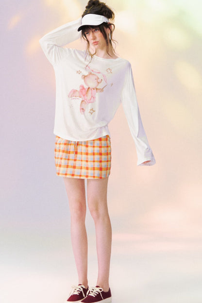 Plaid Drawstring Mini Skirt