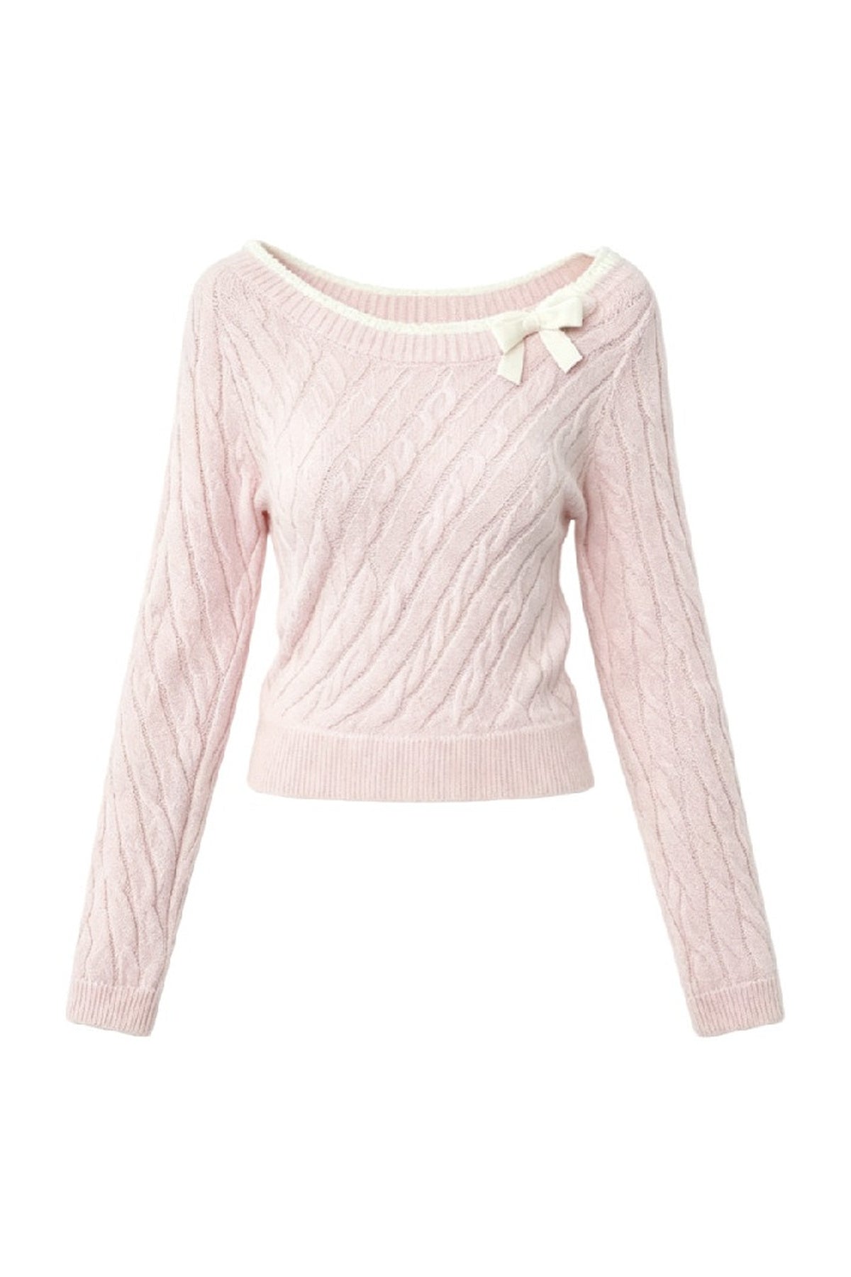 Pull en maille torsadée rose à nœud