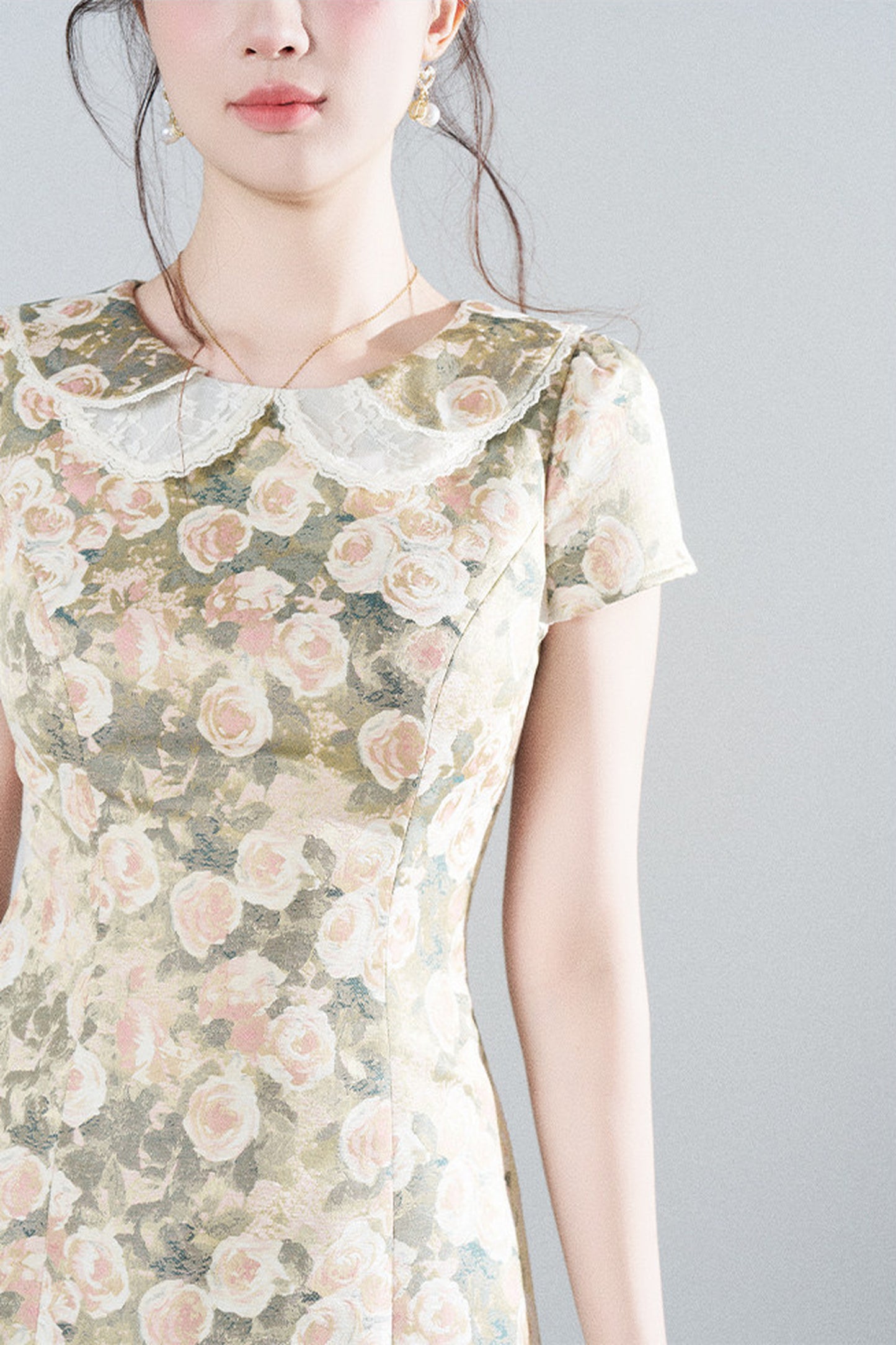 Floral Jacquard Doll Collar Dress