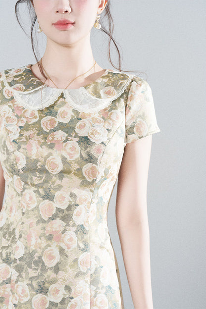 Floral Jacquard Doll Collar Dress