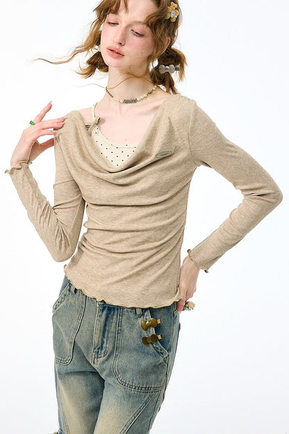 Cowl Neck Knit Base Layer Top