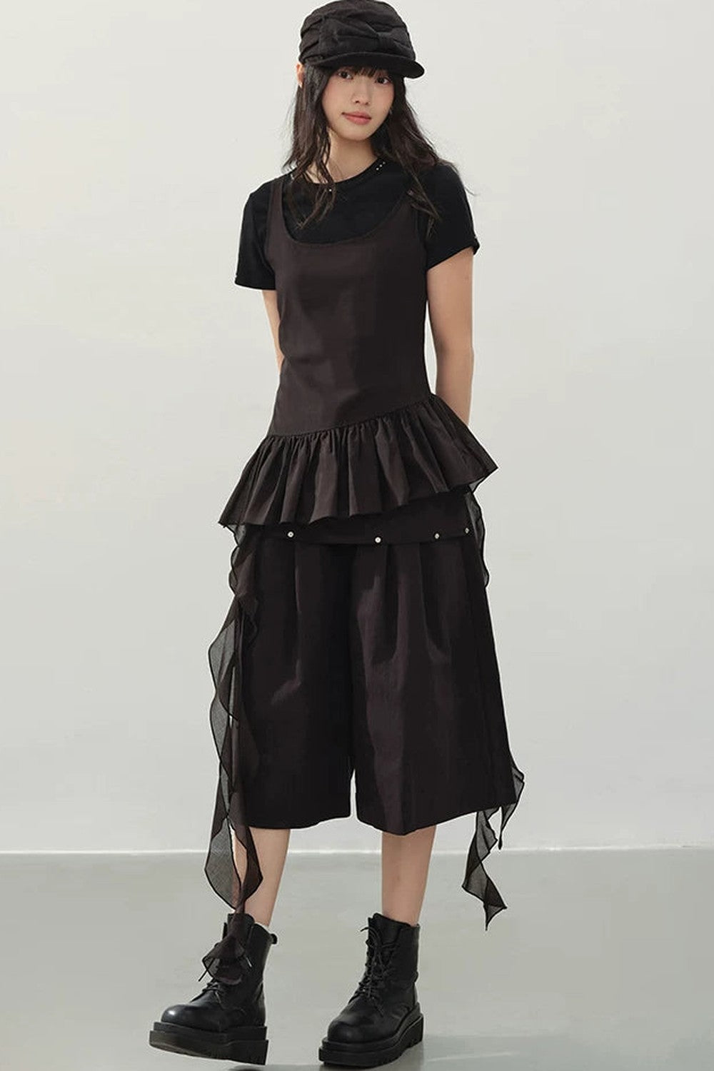 Camisole Asimétrico con Volantes Negro