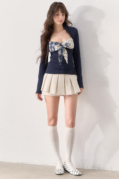 Polka Dot Plaid Bow T-Shirt