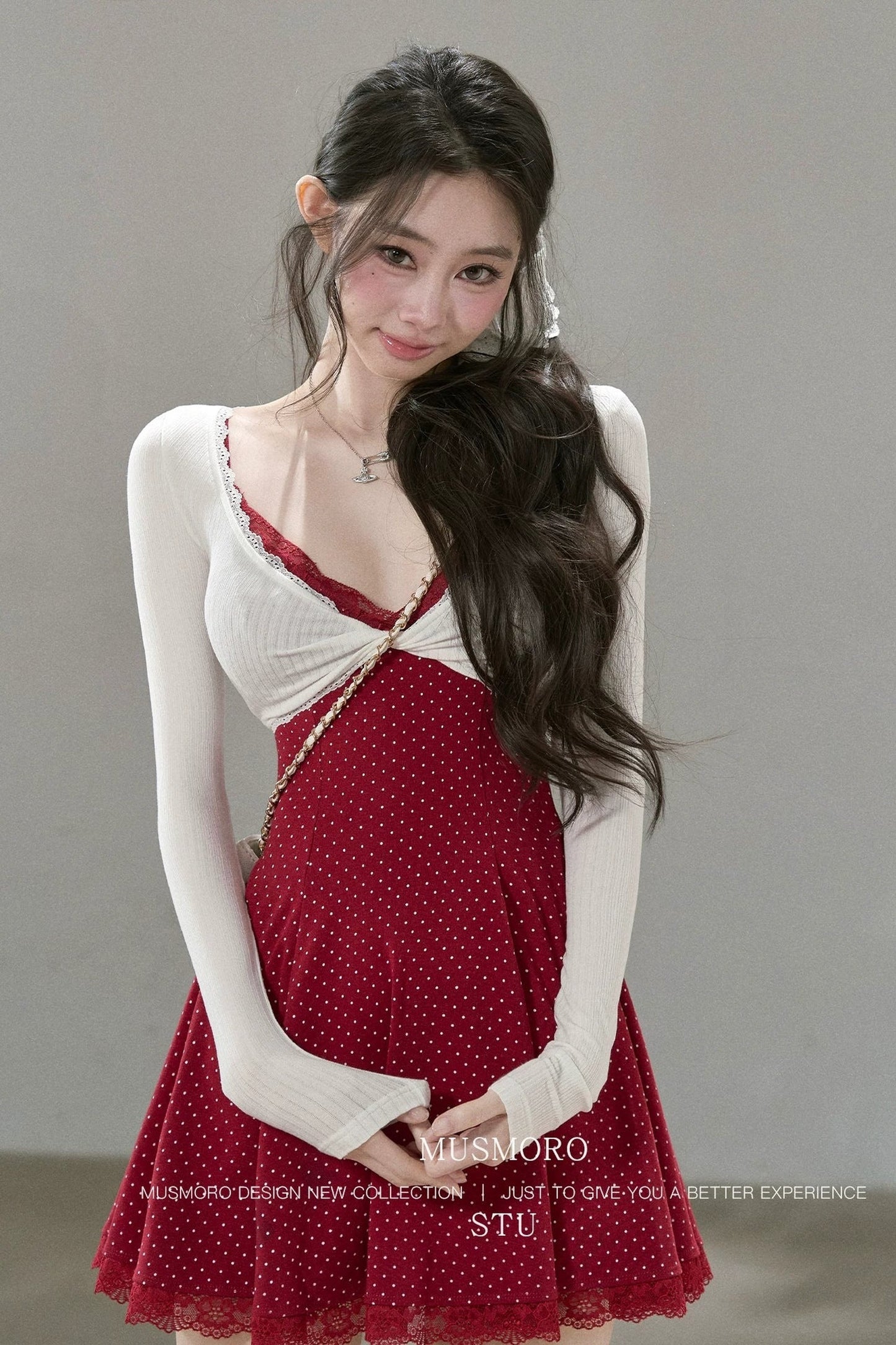 Lace Patchwork Polka Dot Print Dress