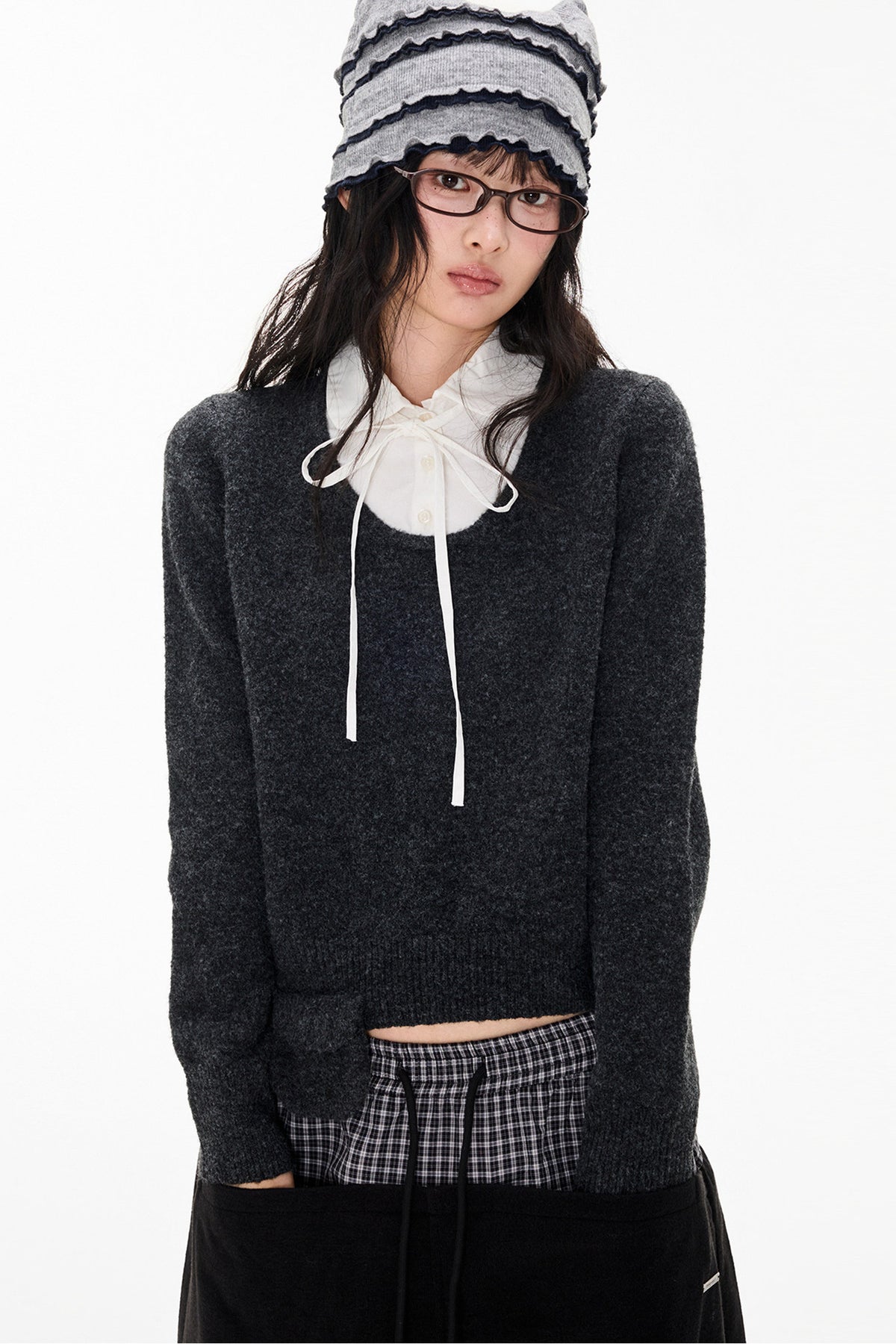 Patchwork Doll Collar Pullover Sweater