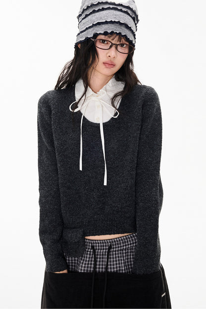 Patchwork Doll Collar Pullover Sweater