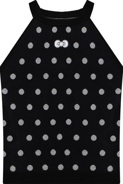 Top all’americana in maglia nero a pois