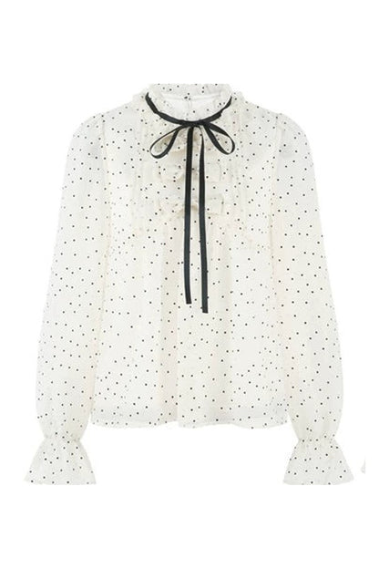 Polka Dot Chiffon Blouse and Skirt Set-Up