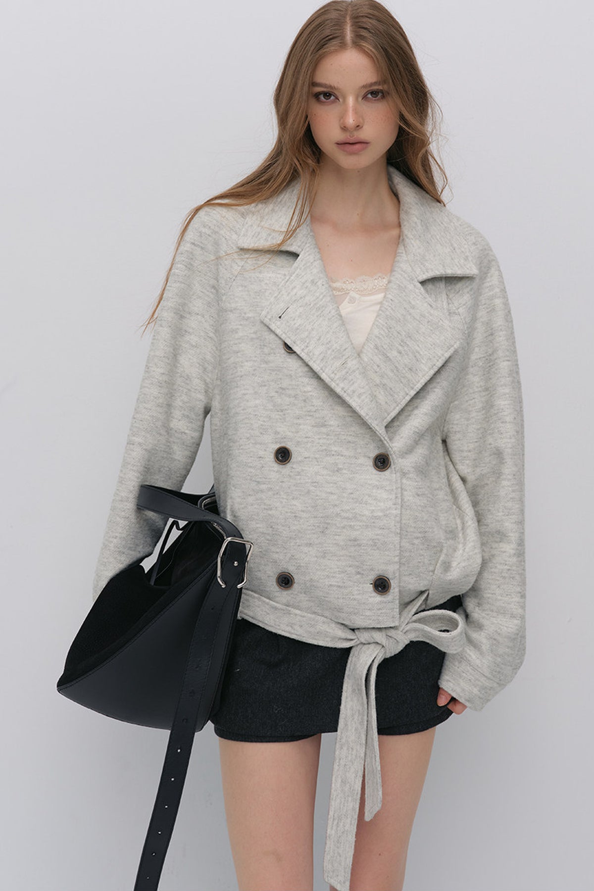 Stand Collar Tie-Up Wool Coat