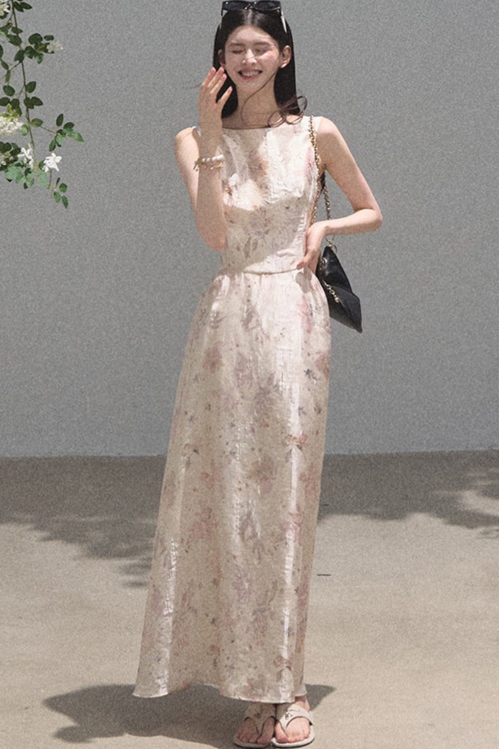 Pink Mist Linen Floral Dress