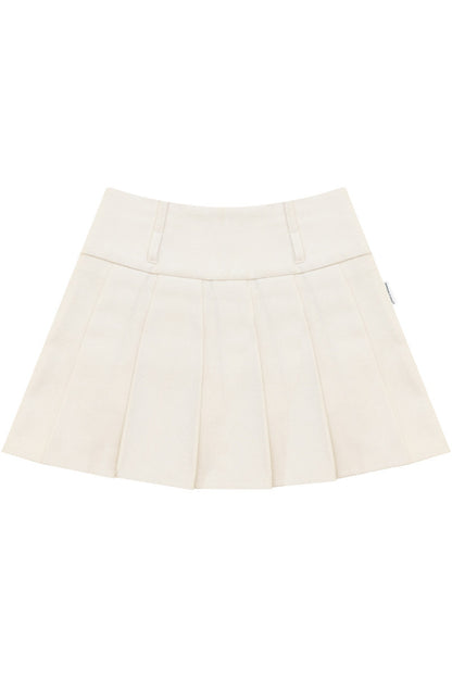 High-Waisted Apricot Pleated Woolen Skirt