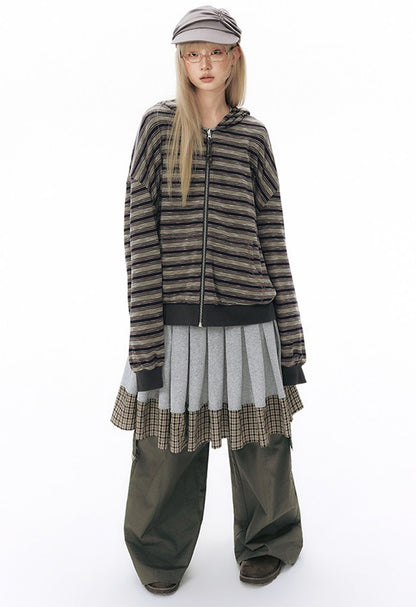 Reversible Striped Hooded Knit Cardigan