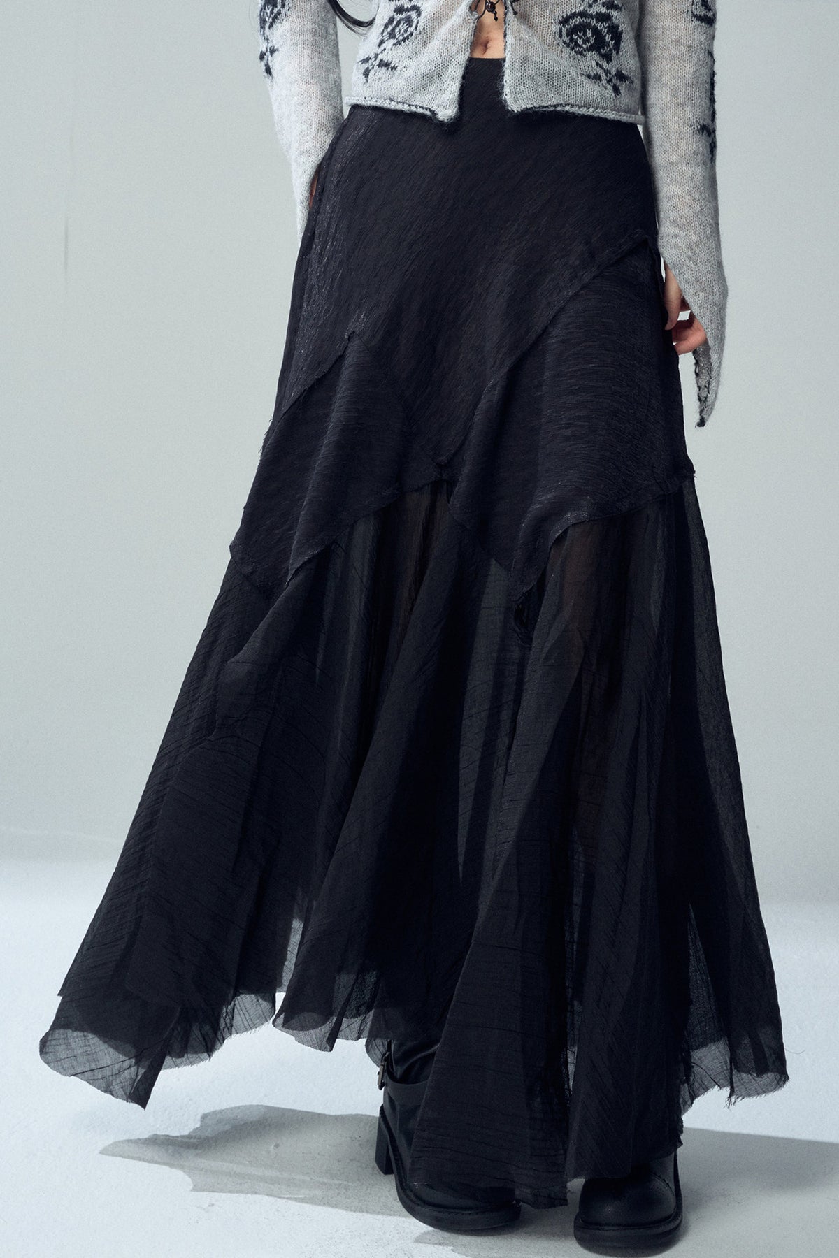 Black Asymmetrical Maxi Skirt