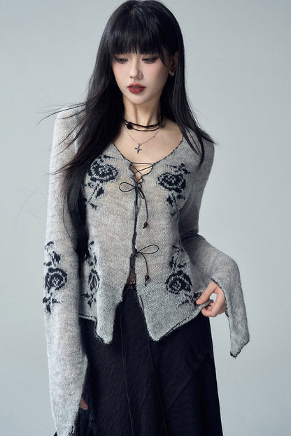 Rose Jacquard Knit Sweater