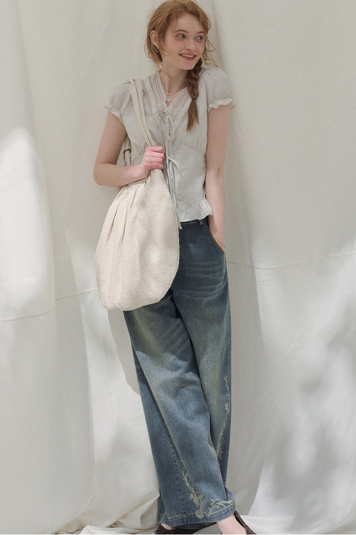 Summer Lace V-Neck Blouse